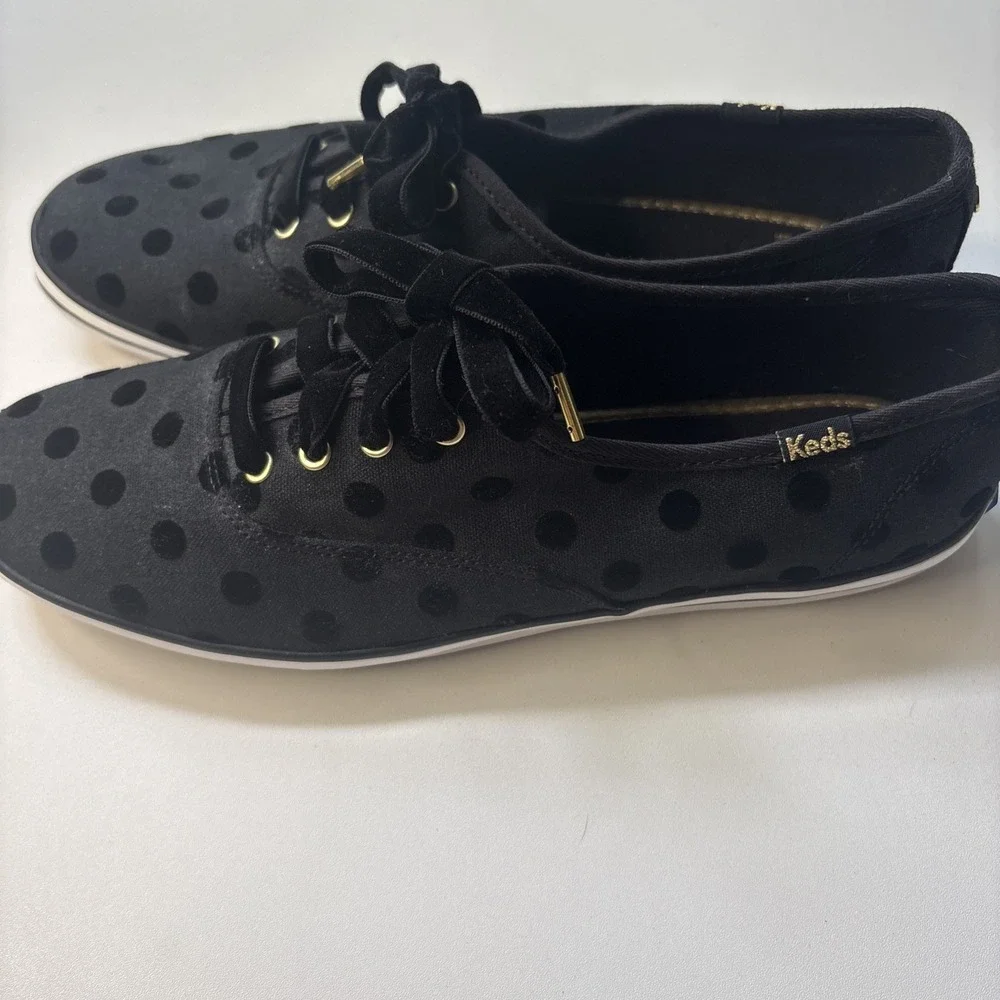 Keds X Kate Spade New York Gold Black Polka Dot  Sneakers Women's Size 8.5